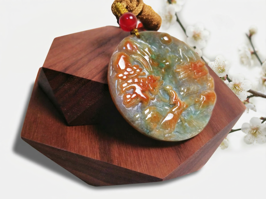 Final de otoño - Colgante de jade con diseño de la naturaleza